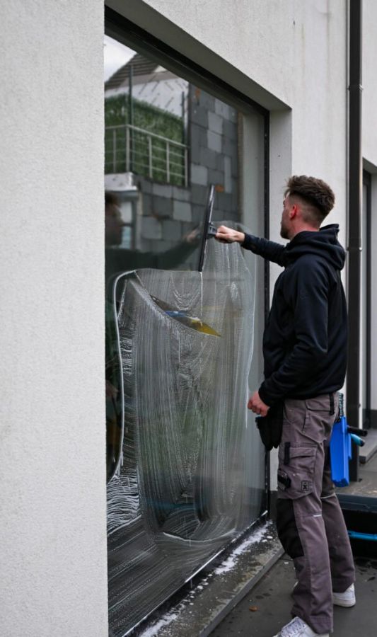 Pijls Cleaning trekt een grote raampartij streeploos schoon